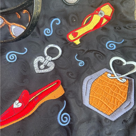 BRIGHTON Black Embroidered Shoulder Tote Handbag Purse Two Handle Zip Closure C4 - Picture 14 of 15